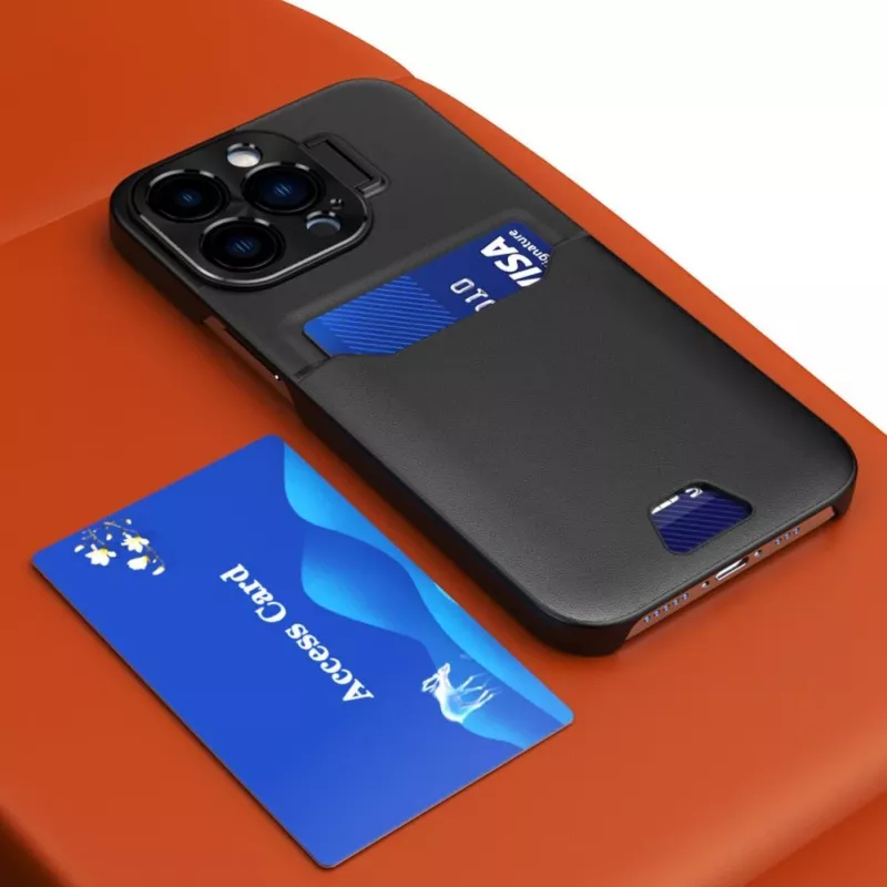 HURTEL iLike Apple iPhone 14 Odlinis Dėklas su Stovu ir Kortelių Laikikliu Juodas