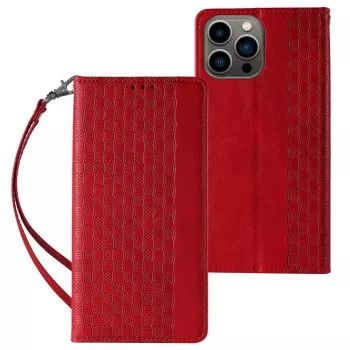 Hurtel Magnet Strap Case, skirtas iPhone 13 Pro Max – Dėklas su pinigine, nuimamu dirželiu ir pakabuku – Raudona