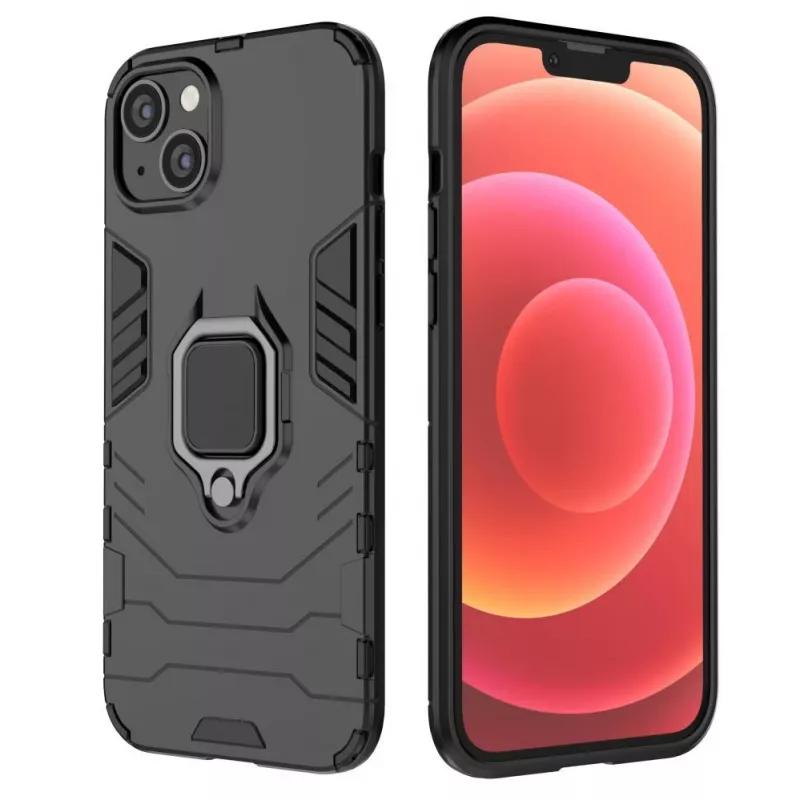 Hurtel Ring Armor Dėklas iPhone 14 Plus, Šarvuotas Dangtelis su Magnetiniu Laikikliu ir Žiedu, Juodas