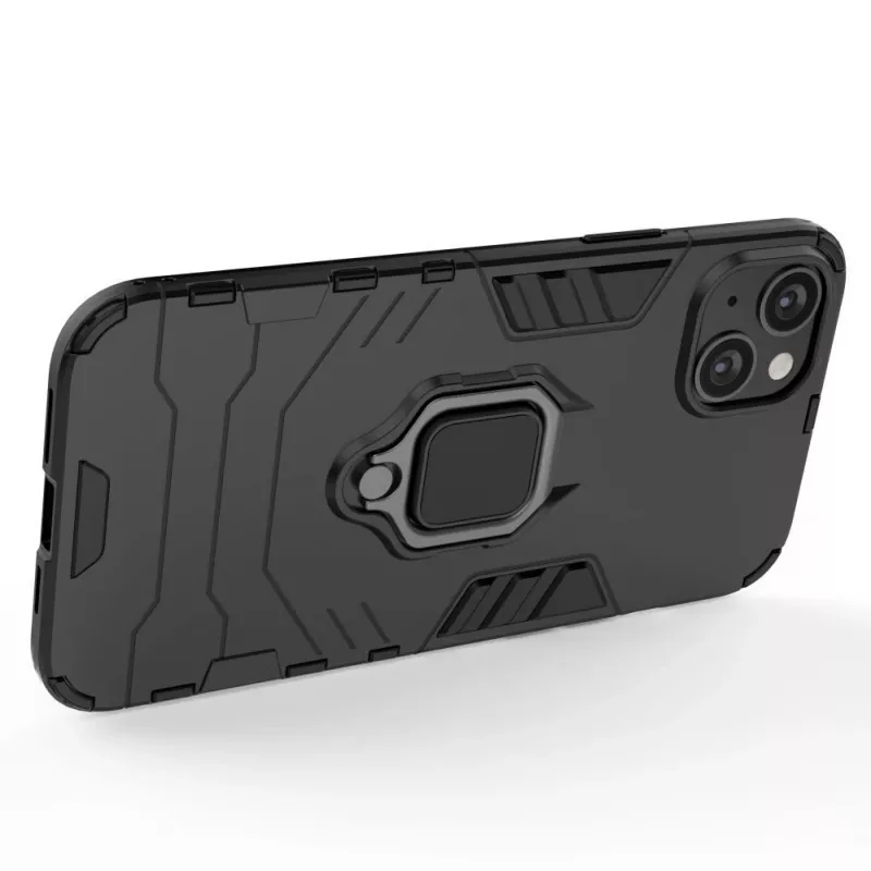 Hurtel Ring Armor Dėklas iPhone 14 Plus, Šarvuotas Dangtelis su Magnetiniu Laikikliu ir Žiedu, Juodas