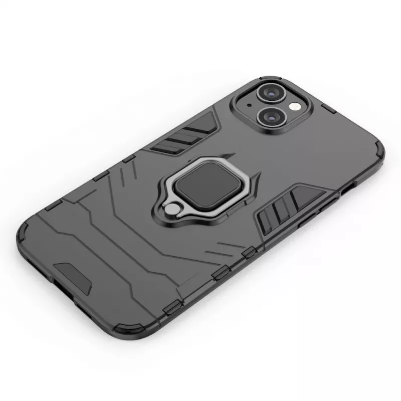 Hurtel Ring Armor Dėklas iPhone 14 Plus, Šarvuotas Dangtelis su Magnetiniu Laikikliu ir Žiedu, Juodas