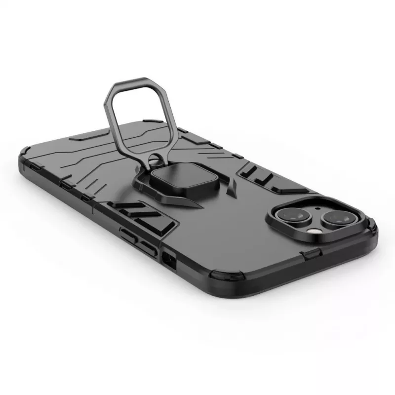 Hurtel Ring Armor Dėklas iPhone 14 Plus, Šarvuotas Dangtelis su Magnetiniu Laikikliu ir Žiedu, Juodas