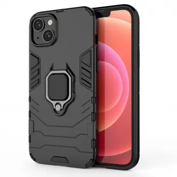 Hurtel Ring Armor Dėklas iPhone 14 Plus, Šarvuotas Dangtelis su Magnetiniu Laikikliu ir Žiedu, Juodas