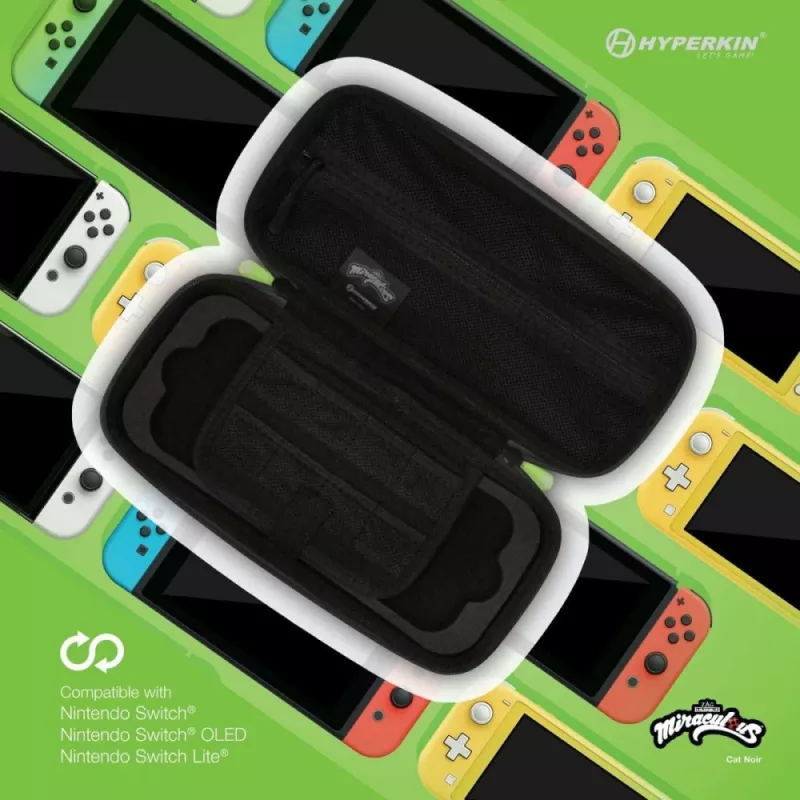 Hyperkin M07541-MTCN Kietas Dėklas, Žalias, Įvairiaspalvis, PEVA, Skirtas Nintendo Switch Lite, Atsparus Smūgiams, Atsparus Vandeniui, Nešiojimo Maišelis