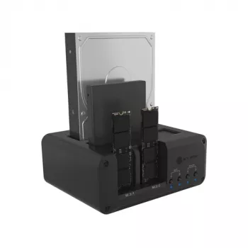 Icy Box Club Case 2925 4 vietų prijungimo stotelė – 2x M.2 NVMe ir 2x 2.5/3.5 SATA HDD/SSD, USB 3.2 Gen 2 (10 Gbps)
