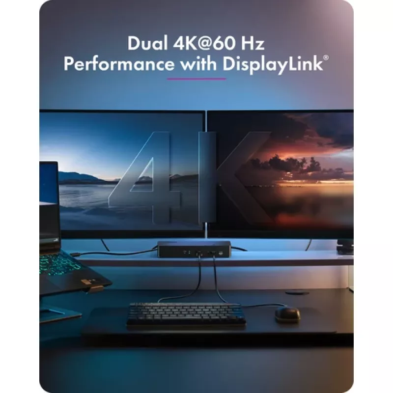 ICY BOX Heart Dock 2255 11-in-1 dokų stotelė, DisplayLink DL-6950, 2x HDMI/DP 4K@60Hz, 96W Power Delivery, Gigabit LAN, USB-C/A 10Gbps