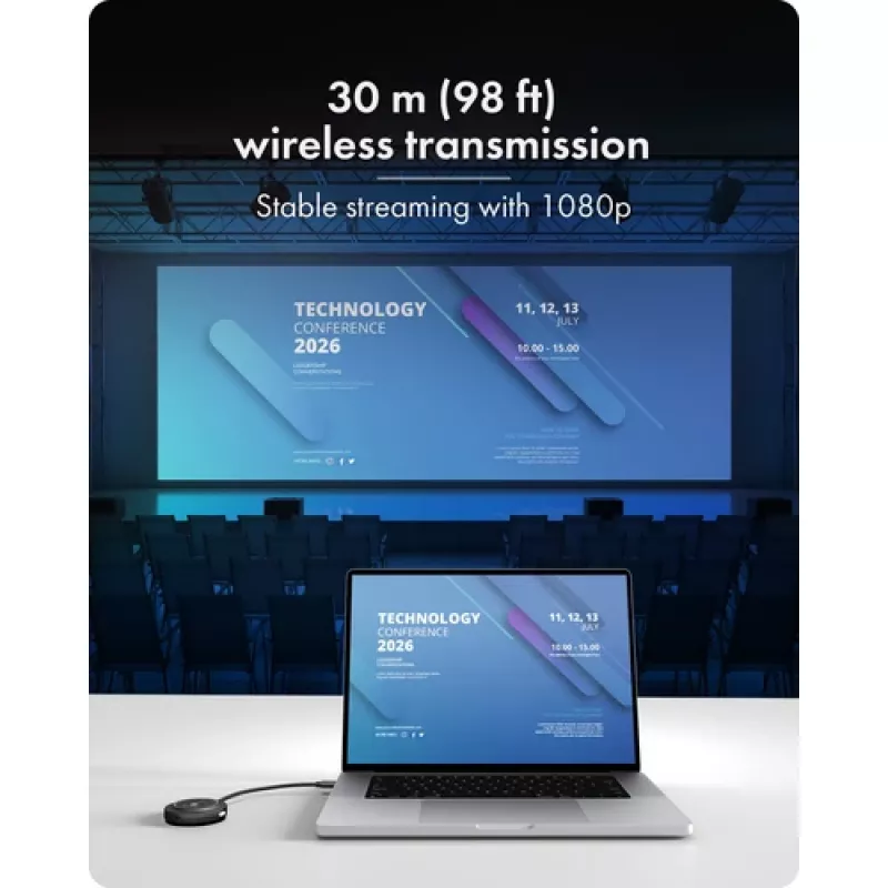 Icy Box IB-WL101 belaidis HDMI siųstuvo-imtuvo rinkinys – USB-C į HDMI, Full HD 1080p, 30 m veikimo nuotolis, juodos spalvos