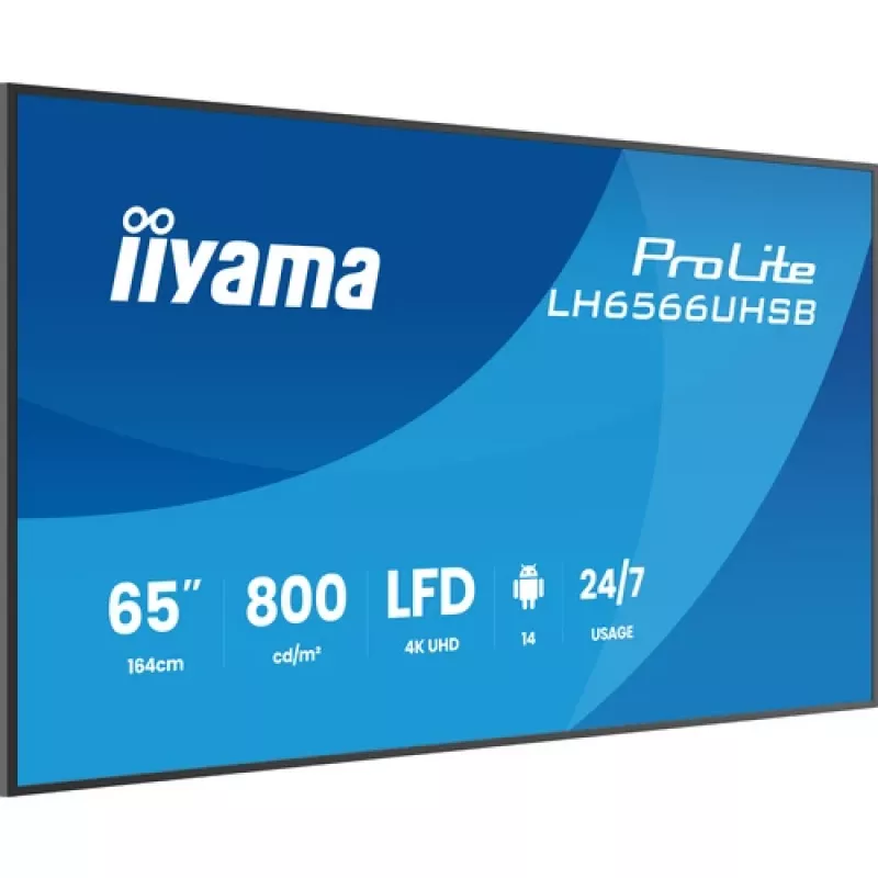 IIYAMA LH6566UHSB-B1AG 65 colių 4K UHD skaitmeninių ženklų ekranas su Android 11, 500 cd/m², 2x HDMI, USB-C, DP, WiFi, 18/7