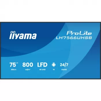 IIYAMA LH7566UHSB-B1AG 75 colių 4K UHD skaitmeninių iškabų ekranas su Android 11, 24/7 darbui