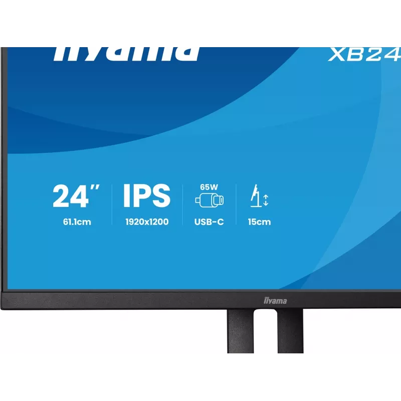 IIYAMA ProLite XB2495WSC-B1 24.1 colio WUXGA IPS 100Hz monitorius su USB-C stotele, aukščio reguliavimu, VESA, garsiakalbiais