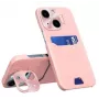 iLike Apple iPhone 14 Leather Stand Case Cover Card Wallet with Stand Pink