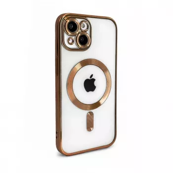 iLike Apple iPhone 15 elektroplakuotas TPU dėklas su MagSafe, permatomas auksinis