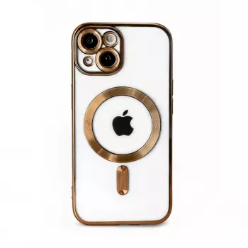 iLike Apple iPhone 15 elektroplakuotas TPU dėklas su MagSafe, permatomas auksinis