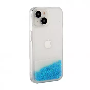 iLike Apple iPhone 15 Plus Silicone Case Water Glitter Blue