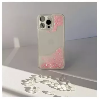 iLike Apple iPhone 15 Pro Max Silicone Case Water Glitter Pink