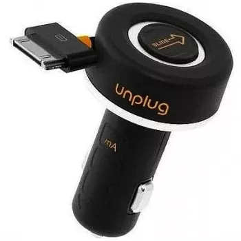 iLike CCU1000IPH kompaktiškas automobilinis kroviklis iPhone 4/4S ir iPod su 30 kontaktų jungtimi, 1A, su įtraukiamu kabeliu, juodas