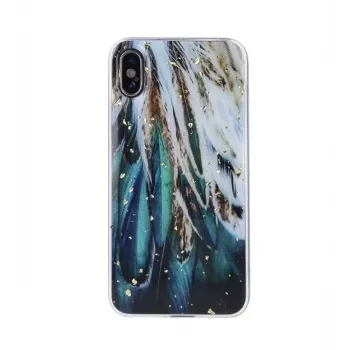 iLike Samsung Gold Glam dėklas, skirtas Samsung Galaxy A53 5G – plunksnų dizainas, permatomas su aukso akcentais