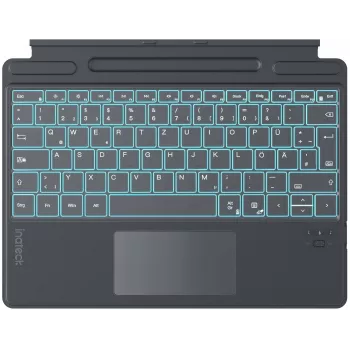 Inateck Surface Pro 8/9/X/11 klaviatūra – pilka, vokiškas QWERTZ išdėstymas, su foniniu apšvietimu ir jutikliniu kilimėliu