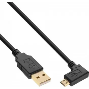 InLine Micro-USB 2.0 laidas, USB-A kištukas į Micro-B kištuką kampu, paauksuoti kontaktai, 0,5 m