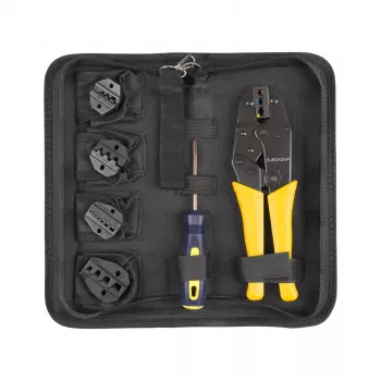 INNE E6110 presavimo replės su keičiamais antgaliais, reketinės, 5 poros antgalių, 0,5-16 mm², dėkle