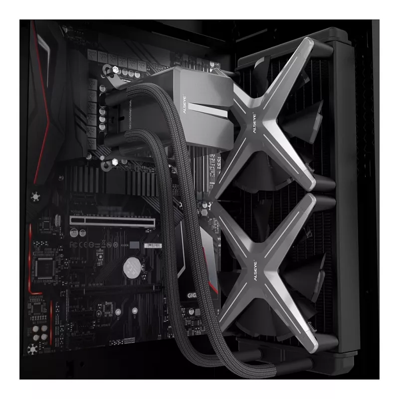 Inter-Tech ALSEYE X240 vandens aušinimas procesoriui, 240 mm radiatorius, 2x 120 mm PWM ventiliatoriai, ARGB, Intel ir AMD