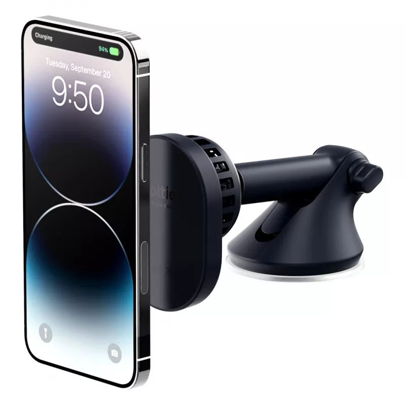 iOttie Velox Pro Active belaidis įkroviklis su magnetiniu laikikliu automobiliui, skirtas MagSafe iPhone, juodas su aukso akcentais