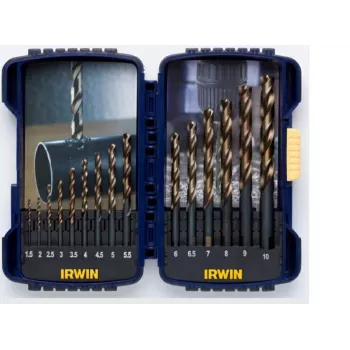 IRWIN TURBOMAX PRO 15 dalių HSS grąžtų rinkinys, 1,5–10 mm, DIN 338, su centravimo smaigaliu, metalui, medžiui, plastikui