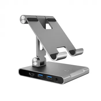 J5CREATE JTS224-N kelių kampų stovas su USB-C docking stotele, skirta iPad Pro (Space Grey)