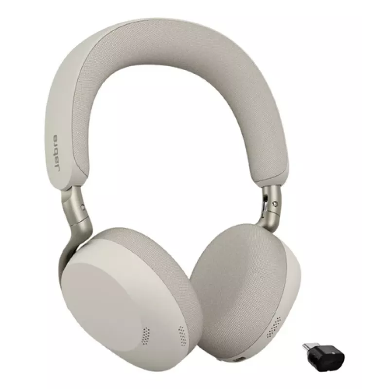 Jabra Evolve3 75 UC belaidžiai ausinių su triukšmo slopinimu ir Link 390c adapteriu (šilta pilka)