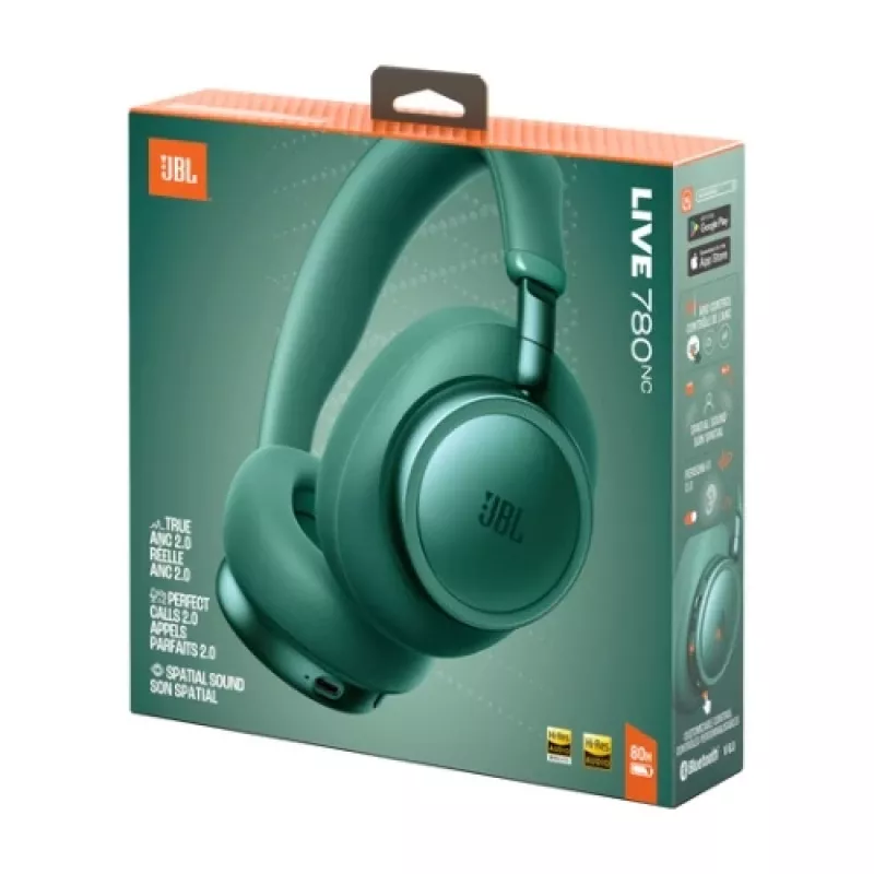 JBL Live 780NC belaidės ausinės su adaptyviuoju triukšmo slopinimu, Bluetooth 5.3, 65 val. baterija, žalios spalvos
