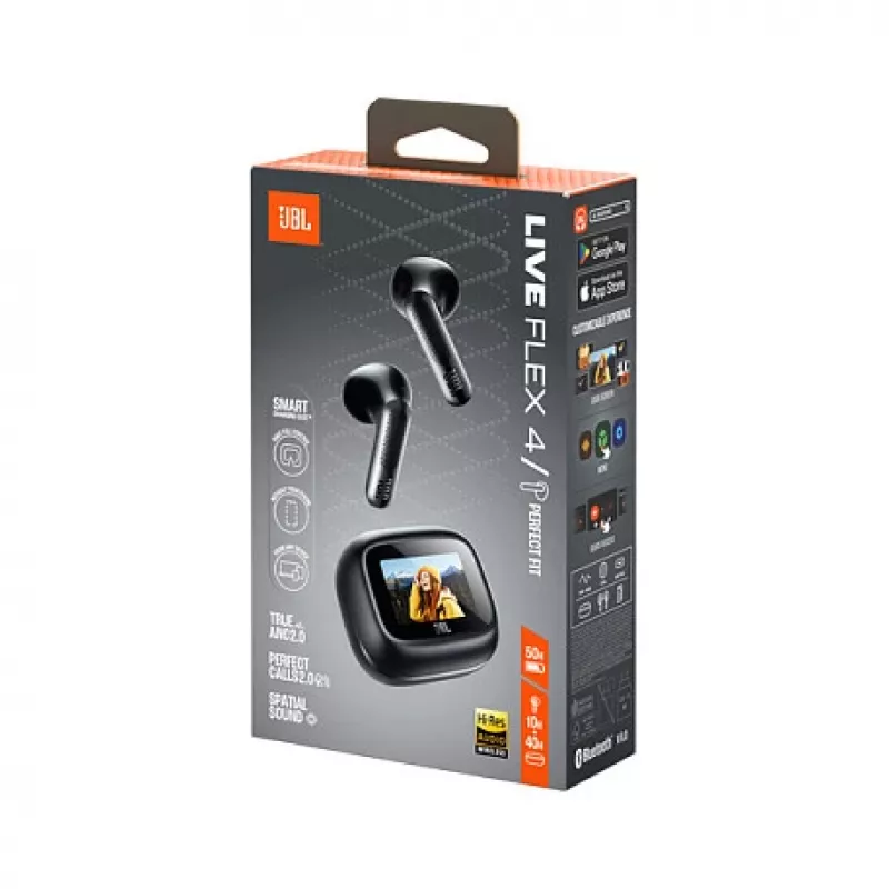JBL LIVE Flex 4 belaidės ausinės su adaptyviu triukšmo slopinimu, juodos