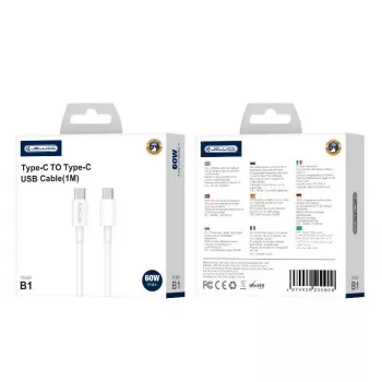 Jellico B1 Durable-Soft Universal USB-C į USB-C Duomenų ir Greito PD 20W Įkrovimo Laidas 1m Baltas