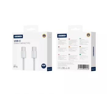 Jellico IP15 Woven Cotton iPhone 15 / 16 USB-C į USB-C Duomenų ir Greito PD 60W Įkrovimo Laidas 1m Baltas