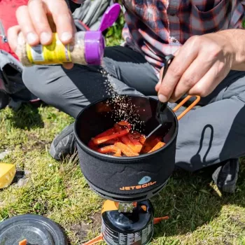 Jetboil 1.5L keraminis kepimo puodas – stovyklavimo puodas su FluxRing, kietai anoduotu aliuminiu, nepridegančia danga, sulankstomomis rankenomis