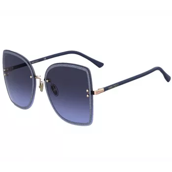 JIMMY CHOO LETI-S-LKSGB Moteriški katės akies formos akiniai nuo saulės, juodo ir aukso spalvos acetato rėmelis, pilki gradientiniai lęšiai, 62/15/145 mm