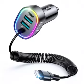 Joyroom 4-in-1 Fast Car Charger PD QC3.0 AFC FCP su 1,6m 57W Lightning kabeliu, juodas