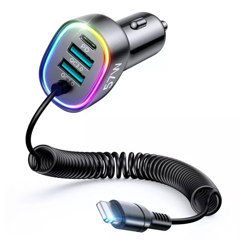Joyroom 4-in-1 Fast Car Charger PD QC3.0 AFC FCP su 1,6m 57W Lightning kabeliu, juodas