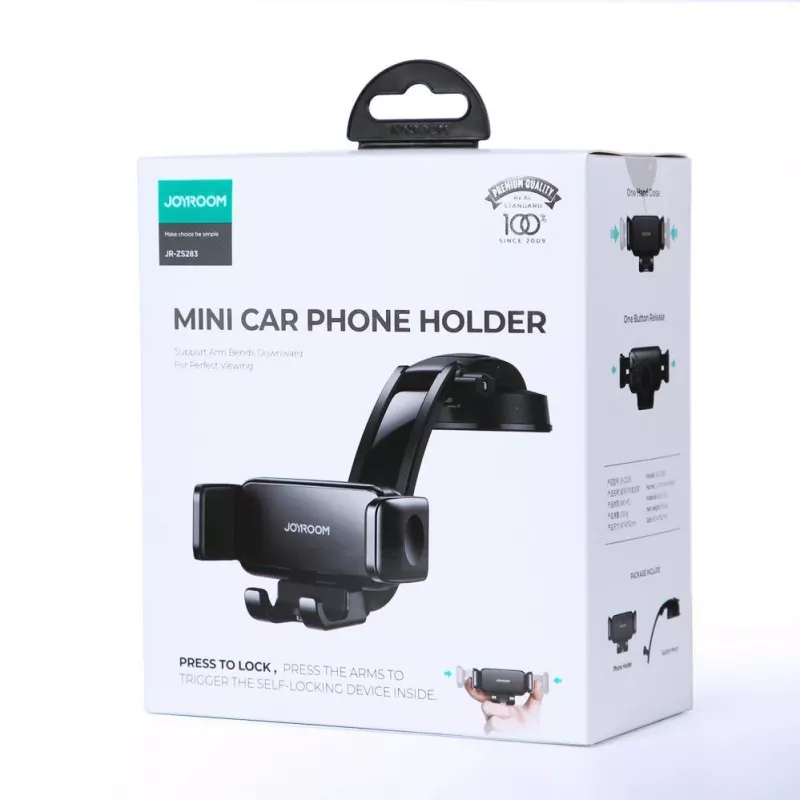 Joyroom Dashboard automobilinis telefono laikiklis – universalus pritvirtinimas prie prietaisų skydelio ar priekinio stiklo, tinka 4,7–7,2 colio išmaniesiems telefonams