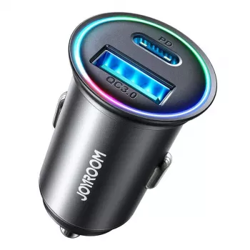 JOYROOM JR-CCN04 Mini Automobilinis įkroviklis 60W USB-C PD 3.0 ir USB-A QC 3.0, juodos spalvos