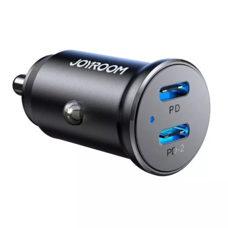 Joyroom JR-CCN06 Mini Automobilinis Įkroviklis 30W 2x USB-C Metalinis Juodas