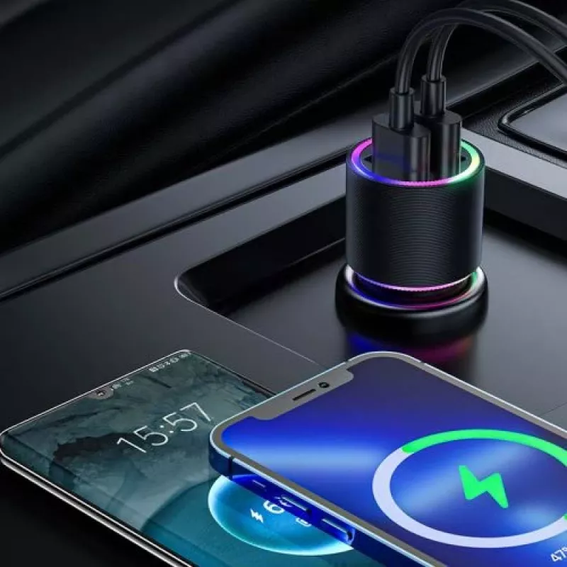JOYROOM JR-CL10 automobilinis įkroviklis 2x USB 24W LED foninis apšvietimas juodas