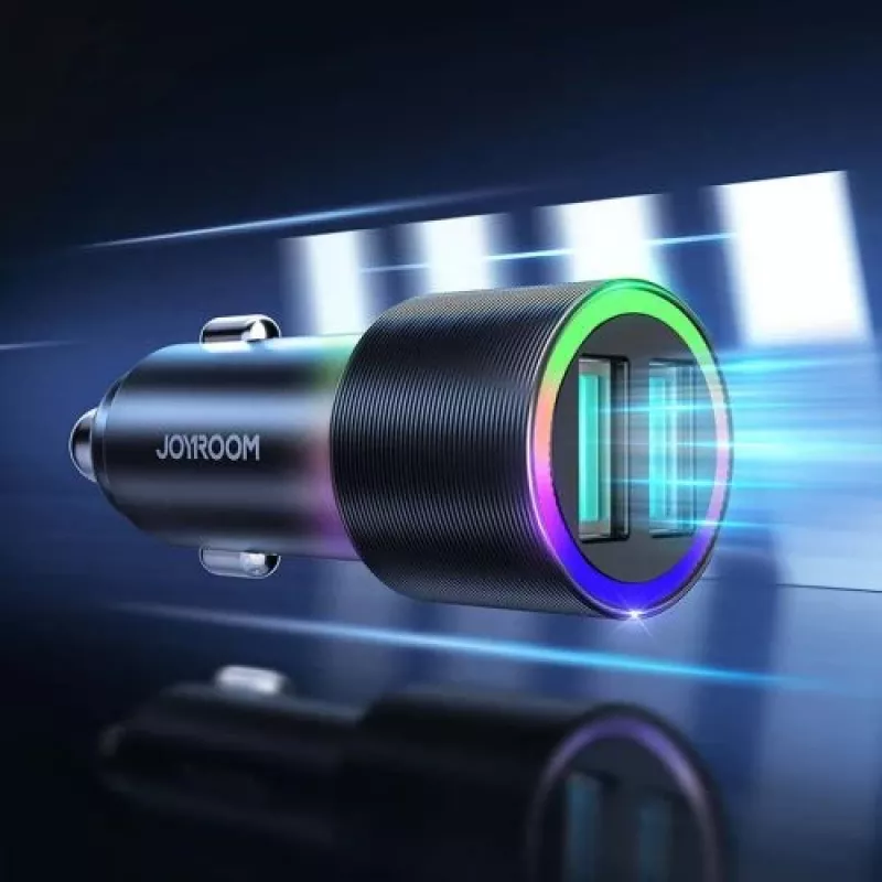 JOYROOM JR-CL10 automobilinis įkroviklis 2x USB 24W LED foninis apšvietimas juodas