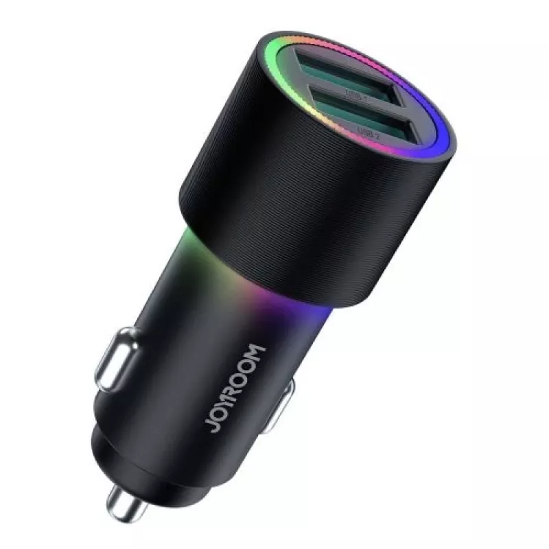 JOYROOM JR-CL10 automobilinis įkroviklis 2x USB 24W LED foninis apšvietimas juodas