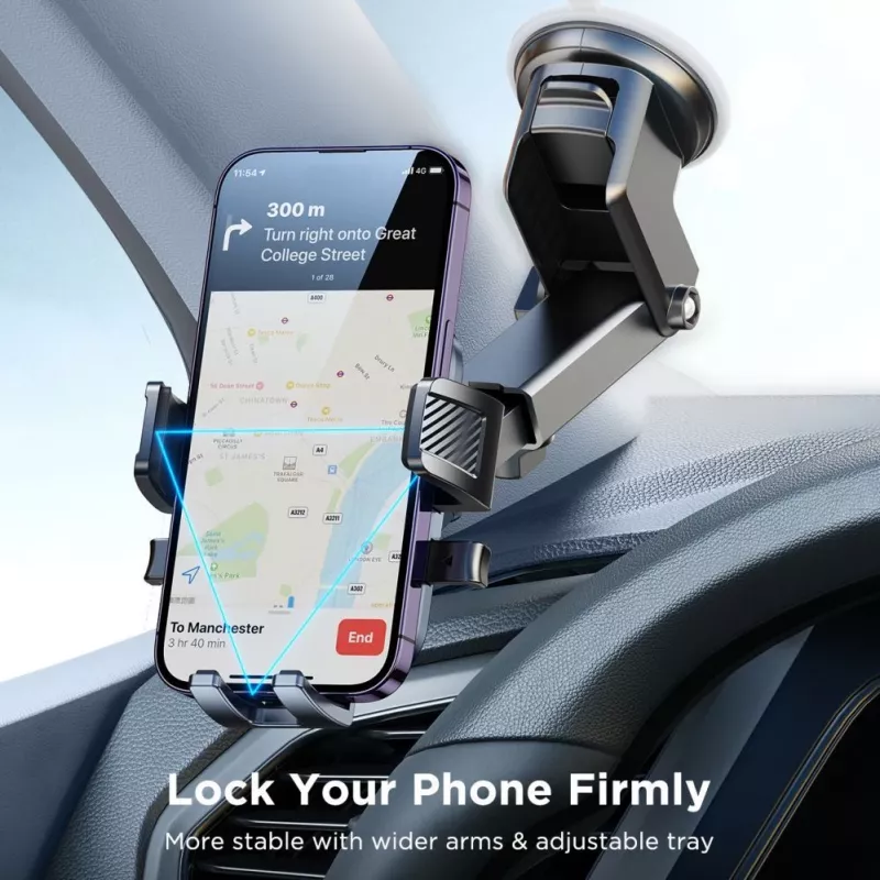 Joyroom JR-OK6 automobilinis telefono laikiklis – pritvirtinamas prie prietaisų skydelio arba priekinio stiklo su siurbtuku – universalus 4,7–7,2 colių išmaniesiems telefonams – 360° sukimas – juodas