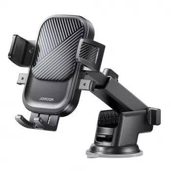 Joyroom JR-OK6 automobilinis telefono laikiklis – pritvirtinamas prie prietaisų skydelio arba priekinio stiklo su siurbtuku – universalus 4,7–7,2 colių išmaniesiems telefonams – 360° sukimas – juodas
