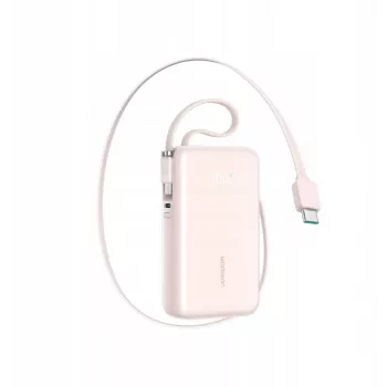 Joyroom JR-PR2L Power Bank 10000 mAh 35W su skaitmeniniu ekranu, įmontuotais ištraukiamais 2x USB-C laidais (0,7 m) Rožinė