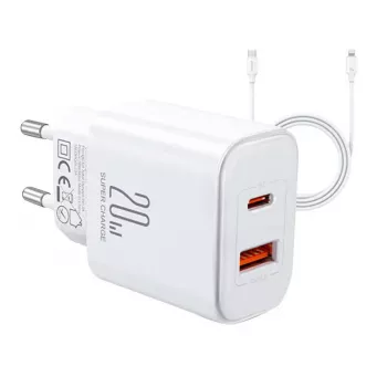 JOYROOM JR-TCF05 Flash 20W USB-C PD įkroviklis su USB-C į Lightning kabeliu 1m Baltas