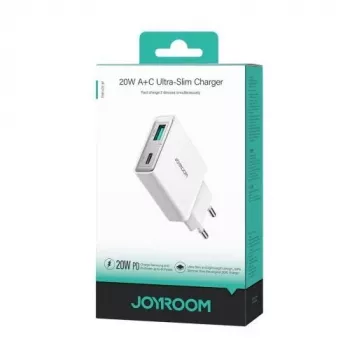 JOYROOM JR-TCF14-WHT 20W PD 3.0 ir QC 3.0 dviejų prievadų sieninis USB įkroviklis - baltas
