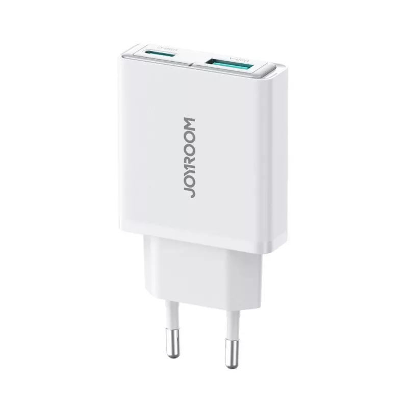 JOYROOM JR-TCF14-WHT 20W PD 3.0 ir QC 3.0 dviejų prievadų sieninis USB įkroviklis - baltas