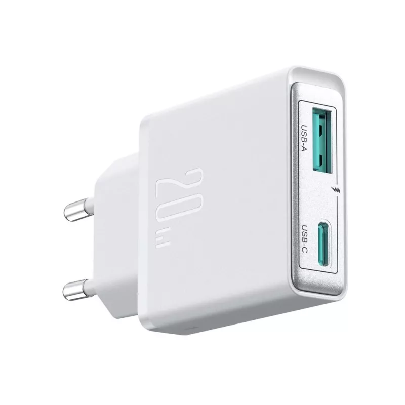 JOYROOM JR-TCF14-WHT 20W PD 3.0 ir QC 3.0 dviejų prievadų sieninis USB įkroviklis - baltas